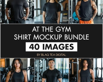Gym T-Shirt Mockup Bundle, Fitness Model Shirt Mockup, Workout Shirt Mockup, Exercise T-Shirt Mockup, Fitness Tank Tops