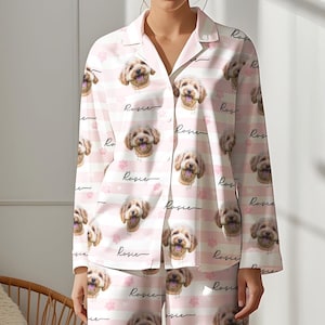 Anpassad pyjamas med husdjursfoto, personliga sovkläder för husdjur, matchande familjekläder, söt present till husdjursälskare, anpassat pyjamasbyxset