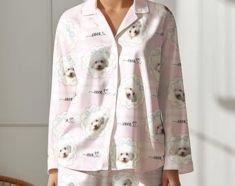 Anpassad pyjamas med husdjursfoto, personliga sovkläder för husdjur, matchande familjekläder, söt present till husdjursälskare, anpassat pyjamasbyxset
