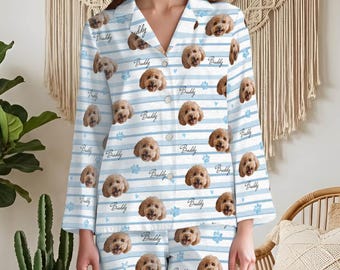 Anpassade pyjamasar med husdjursfoto, personliga pyjamasar med husdjursansikten, matchande nattkläder för familj och par, hundpyjamasbyxor med bild, presenter till husdjursägare