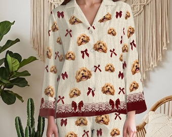 Custom Pet Pajamas Long or Short Set, Personalized Dog Face on PJs with Photo, Funny Pet Pajama Pants, Matching Dog and Owner Pajamas