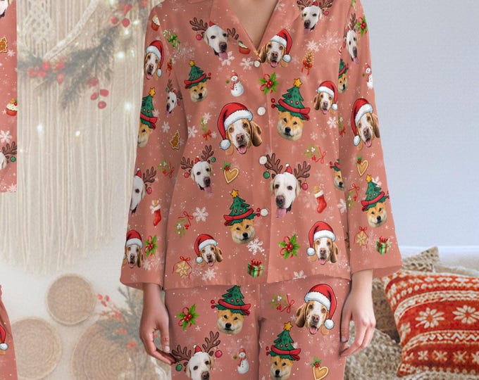 Custom Photo Pajamas, Matching Human and Pet Set, Personalized Pet Face Sleepwear, Short Set or Long Set, Fun Christmas Gift