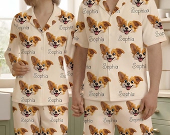 Custom Pet Cartoon Pajamas with Photo, Personalized Pet Portrait PJs, Matching Family Outfit, Cute Pet Pants, Pet Gifts for Owners