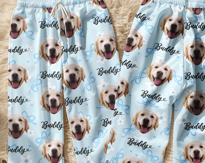 Custom Pet Photo Pajamas, Personalized Pet Sleepwear, Matching Family Outfit, Cute Pet Lover Gift, Custom Pajama Pants Set