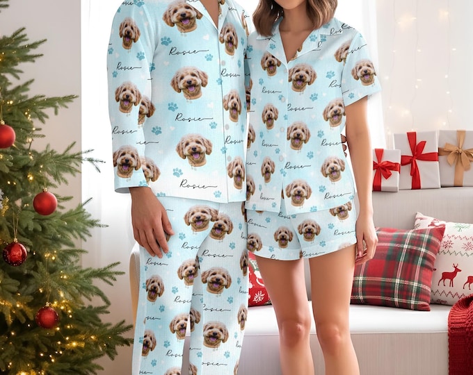 Custom Pet Photo Pajamas, Personalized Pet Sleepwear, Matching Family Outfit, Cute Pet Lover Gift, Custom Pajama Pants Set