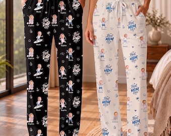 Personalized Best Dad Ever Pajamas with Baby Face, Custom Photo Pajamas for Mom Dad, Family & Couple Matching PJs, Father's Day Pajama Pants