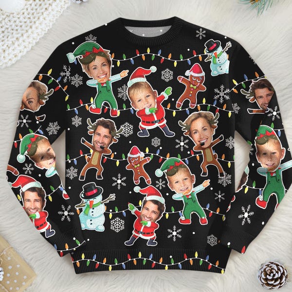 Niestandardowy sweter świąteczny z twarzą dla mężczyzn i kobiet, niestandardowy brzydki sweter ze zdjęciem, świąteczna bluza ze zwierzakiem, zabawny świąteczny sweter na prezent