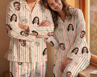 Custom Face Pajamas Plaid Set with Photo, Personalized Pet & Owner Pajamas for Couple, Funny Matching PJs Pants Gift Dog Cat Lovers