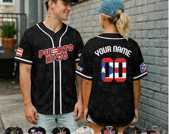 Personalized Puerto Rico Baseball Jersey, Custom Name Puerto Rico Baseball Jersey, Custom Puerto Rico Symbol Baseball Team Jersey for Men