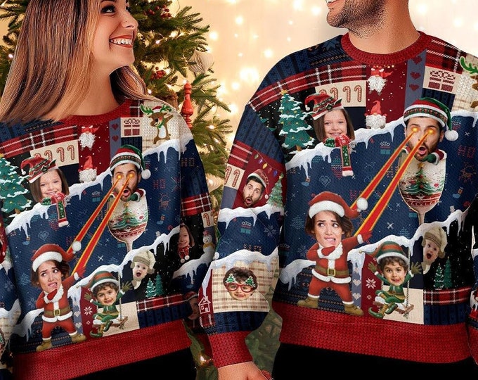 Custom Face Ugly Christmas Sweater Men, Personalized Ugly Sweater Christmas Women Funny, Funny Ugly Christmas Sweatshirt With Photo