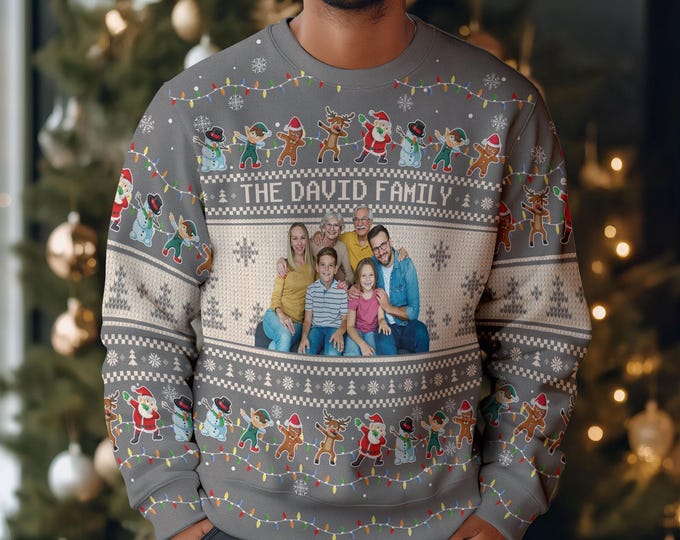 Personalized Family Xmas Ugly Sweater with Photo, Funny Christmas Jumpers Gift Holiday, Custom Matching Sweatshirt Christmas Trends 2025