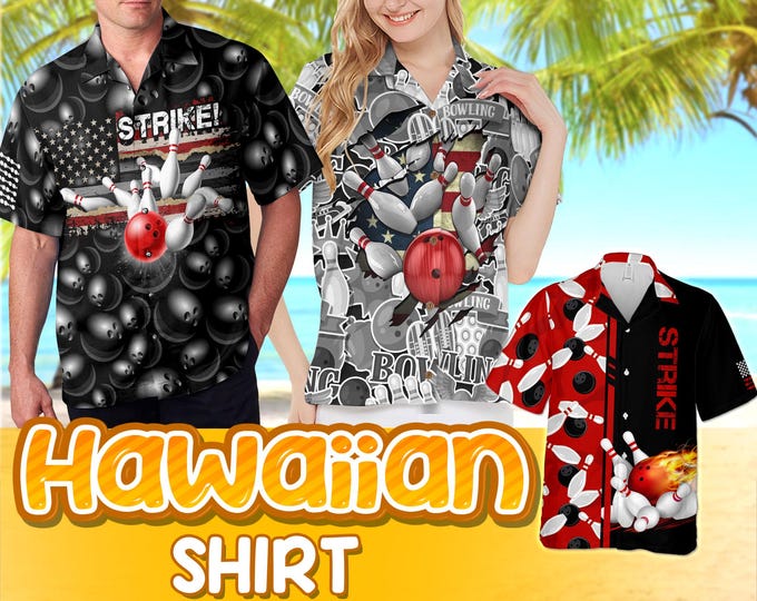 Bowling Shirts For Men, Mens Bowling Shirts, Bowling Shirts Retro, Hawaiian Shirt For Men Women, Neon Bowling Hawaiian Shirt, Bowling Game