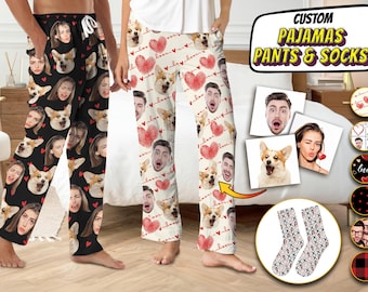 Personalized Pajamas Pants For Men Women, Custom Pajamas With Photo Dog Cat Photo, Customized Pjs Bottoms Gift For Couple, Valentines Gifts