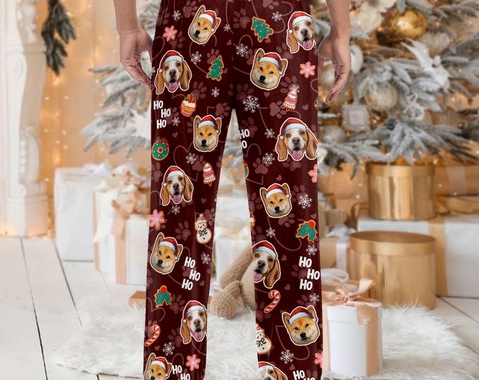Custom Photo Pajamas, Matching Human and Pet Set, Personalized Pet Face Sleepwear, Short Set or Long Set, Fun Christmas Gift
