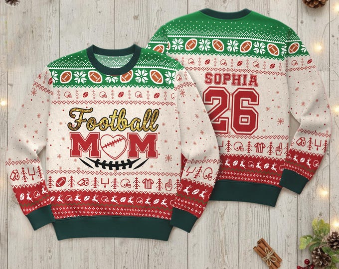 Custom Senior Football Mom Ugly Xmas Sweater, Ladies Christmas Jumpers Gift Football Mom, Tis The Season Football Sweatshirt, Game Day Shirt