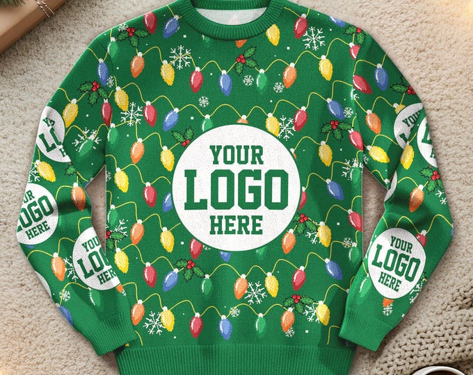 Custom Logo Ugly Sweater, Personalized Company Xmas Sweatshirt, Funny Christmas Jumpers for Men & Women, Business Logo Matching Gift Team