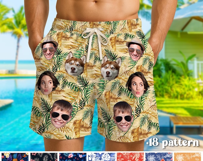 Custom Hawaiian Shorts With Face, Personalized Aloha Hawaiian Shorts, Customize Face for Pet Men Women, Funny Custom Hawaii Beach Shorts