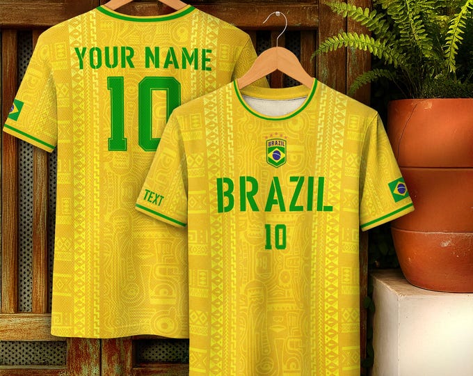 Personalized Brazil Soccer Jersey, Custom Name Brazilian Soccer Jersey Players, Customized Brasil Soccer Jersey Game Day For Men and Kid