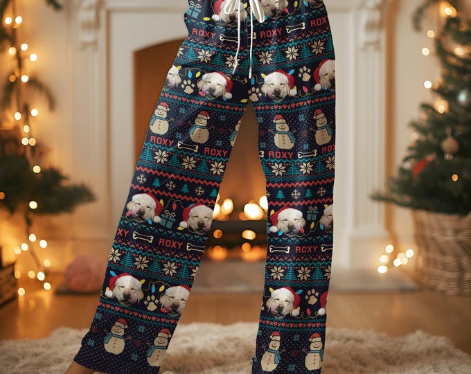Custom Pet Photo  Pants – Personalized Pet Pajamas for Christmas, Matching Family Holiday Set, Cute Gift for Pet Lovers