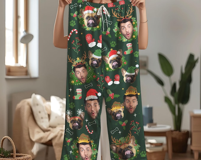 Personalized Christmas Pajamas, Custom Face Holiday Pants, Family Pajama Set, Custom PJs With Faces, Cute Cotton Christmas Outfit