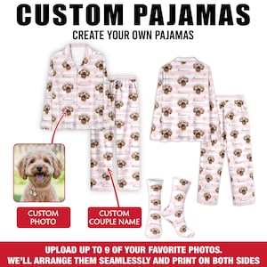 Spersonalizowana piżama ze zdjęciem dla zwierząt, spersonalizowana piżama dla zwierząt, pasujące ubranie rodzinne, uroczy prezent dla miłośnika zwierząt, spersonalizowany zestaw spodni piżamowych zdjęcie 2