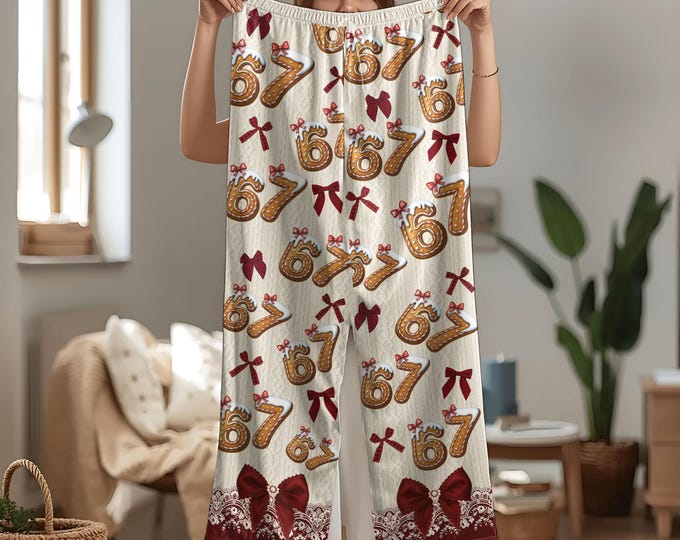67 Pajamas Pants,  Six Seven Meme Sleep Pants,  Funny Christmas 67 Pajama Outfit, Family Holiday Sleepwear Set