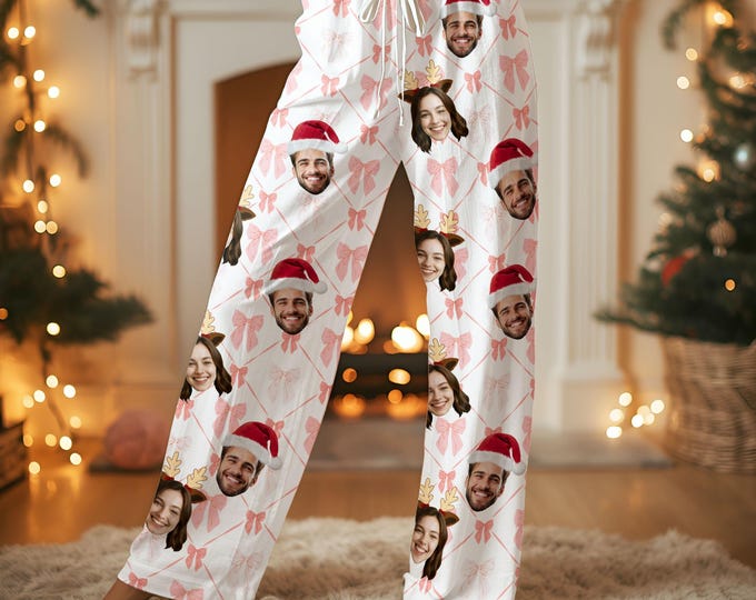 Custom Photo Pajamas, Funny Christmas Pajamas, Couple Holiday Lounge Set, Custom Pajamas With Faces, Cozy Cotton Pajama Pants
