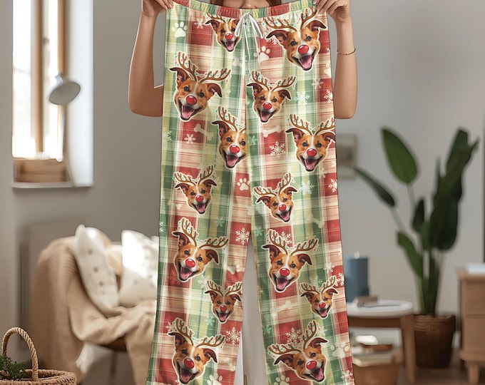 Custom Pet Face Pajamas Short & Long Set, Matching Dog and Owner Christmas Pajamas, Personalized PJs with Dog Photo, Funny Pet Pajama Pants