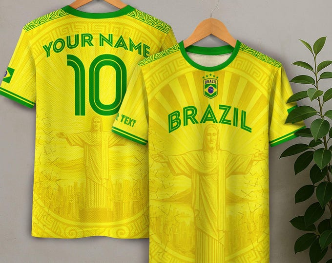 Personalized Brazil Soccer Jersey, Custom Name Brazilian Soccer Jersey Players, Customized Brasil Soccer Jersey Game Day For Men and Kid