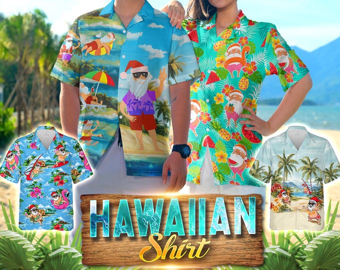 Custom Santa Hawaiian Shirt With Face, Personalized Christmas Hawaiian Shirt, Secret Xmas Gifts for Men Women, Christmas Matching Shirts