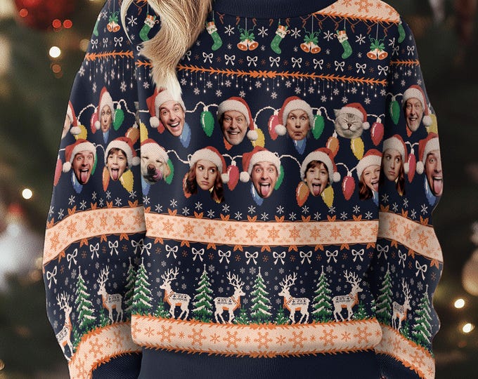 Custom Face Family Christmas Sweater for Men, Women & Kids, Custom Pet Ugly Sweatshirt with Photo, Funny Christmas Jumper Trending Holiday