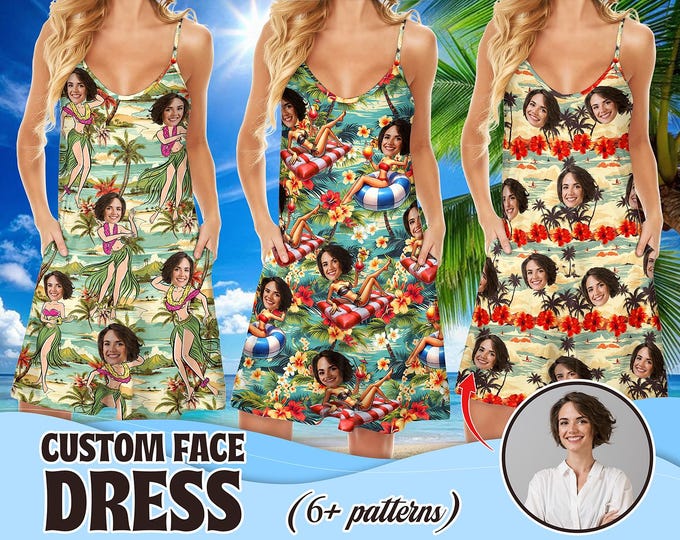 Custom Hawaiian Dress With Face, Personalized Aloha Hawaiian Dress, Customize Face for Pet Men Women, Funny Custom Hawaii Dress Beach Party