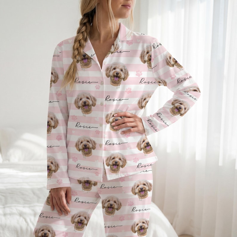 Spersonalizowana piżama ze zdjęciem dla zwierząt, spersonalizowana piżama dla zwierząt, pasujące ubranie rodzinne, uroczy prezent dla miłośnika zwierząt, spersonalizowany zestaw spodni piżamowych zdjęcie 10