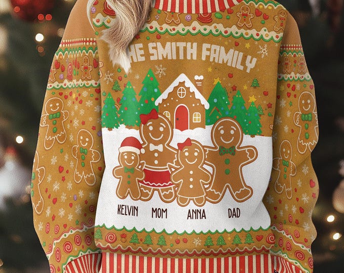 Custom Face Ugly Xmas Sweater for Men Women, Personalized Gingerbread Family Sweatshirt with Photo, Funny Christmas Jumpers Family Gift