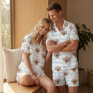 Spersonalizowana piżama ze zdjęciem dla zwierząt, spersonalizowana piżama dla zwierząt, pasujące ubranie rodzinne, uroczy prezent dla miłośnika zwierząt, spersonalizowany zestaw spodni piżamowych zdjęcie 8