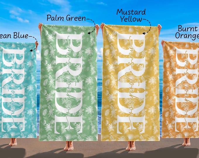 Custom Bride Beach Towel, Personalized Bride Beach Towel, Bachelorette Pool Towel, Vacation Gift, Wedding Beach Towel, Mrs. Beach Towel Gift