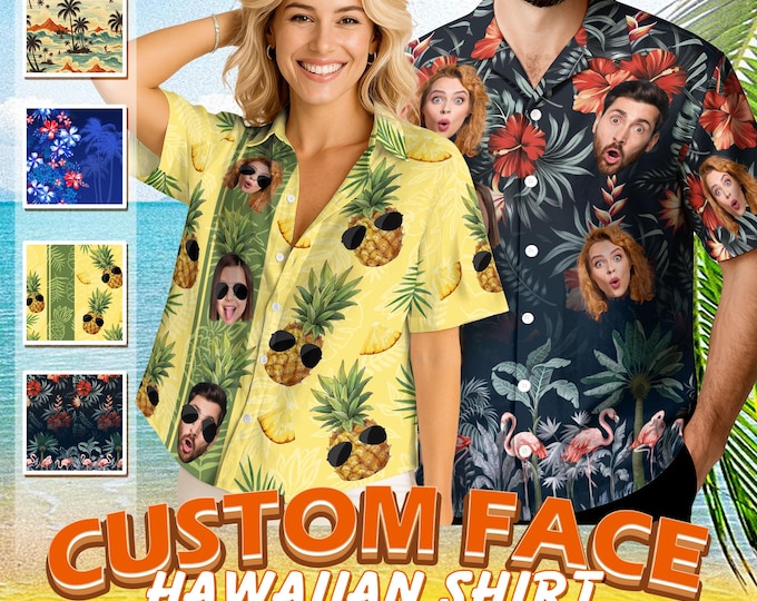 Featured listing image: Custom Hawaiian Shirt With Face, Personalized Aloha Hawaiian Shirt, Customize Face for Pet Men Women, Funny Custom Hawaii Beach Party