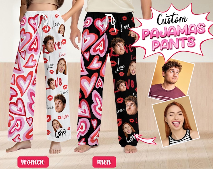 Personalized Pajamas Pants For Men Women, Custom Pajamas With Photo Dog Cat Photo, Customized Pjs Bottoms Gift For Couple, Valentines Gifts