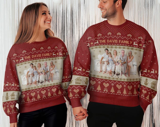 Personalized Family Xmas Ugly Sweater with Photo, Funny Christmas Jumpers Gift Holiday, Custom Matching Sweatshirt Christmas Trends 2025