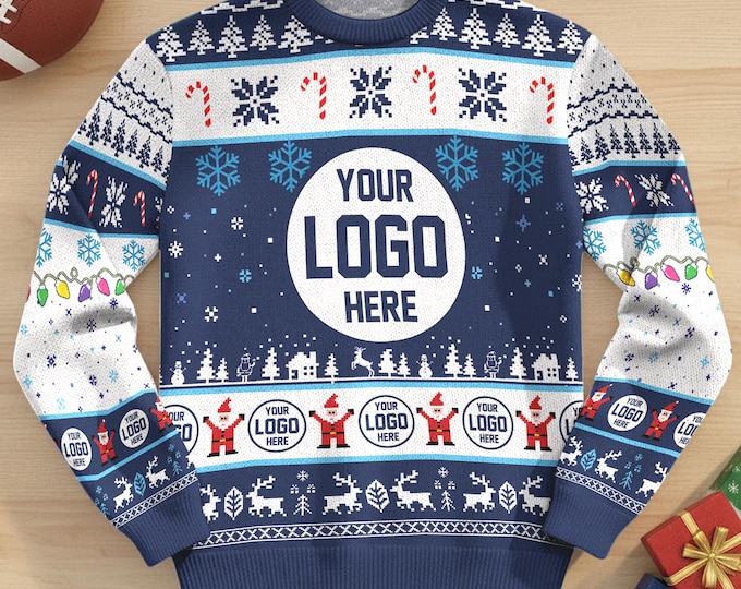 Custom Logo Ugly Sweater, Personalized Company Xmas Sweatshirt, Funny Christmas Jumpers for Men & Women, Business Logo Matching Gift Team