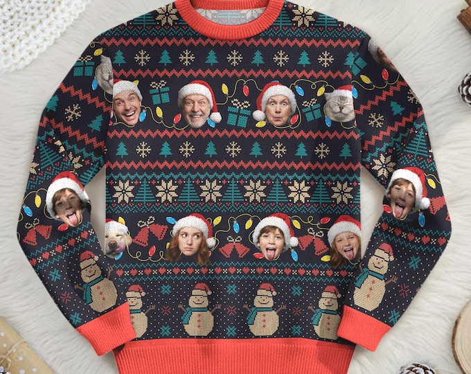 Custom Face Family Christmas Sweater for Men, Women & Kids, Custom Ugly Sweatshirt with Photo, Funny Christmas Jumper Trending Holiday