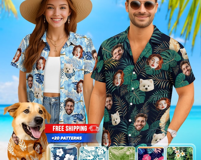Custom Hawaiian Shirt With Face, Personalized Pet & Face Print Beach Shirt, Funny Hawaii Gift for Men and Women, Bachelor Party Shirt