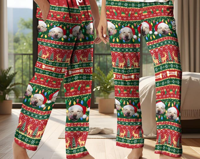 Custom Pet Photo  Pants – Personalized Pet Pajamas for Christmas, Matching Family Holiday Set, Cute Gift for Pet Lovers