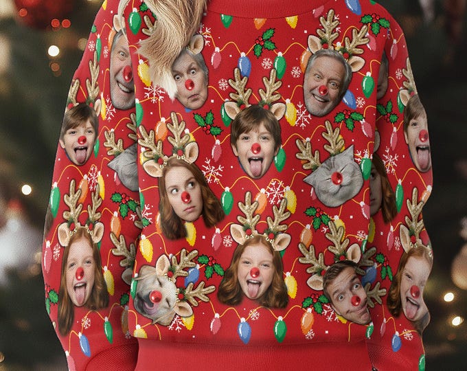 Custom Face Family Christmas Sweater for Men, Women & Kids, Custom Pet Ugly Sweatshirt with Photo, Funny Christmas Jumper Trending Holiday