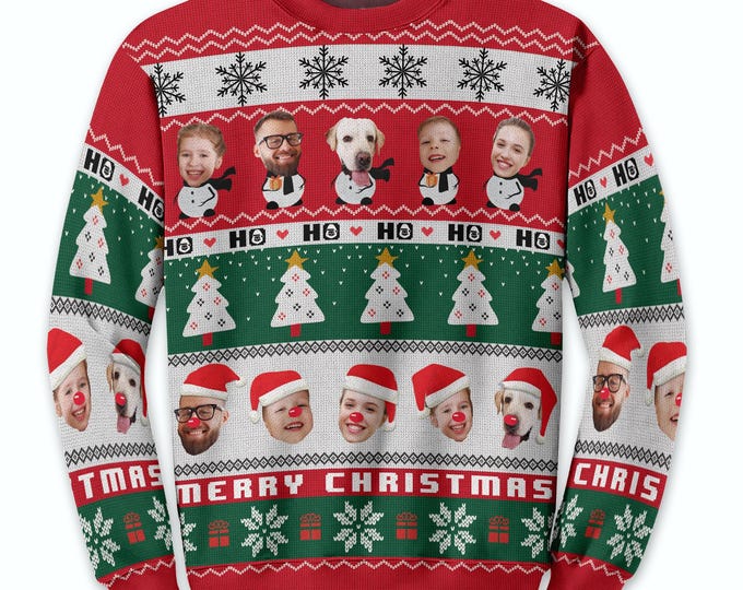 Custom Face Christmas Sweatshirt For Men Women, Custom Ugly Sweatshirt, Personalized Pet Christmas Sweatshirt, Funny Custom Face Sweatshirt
