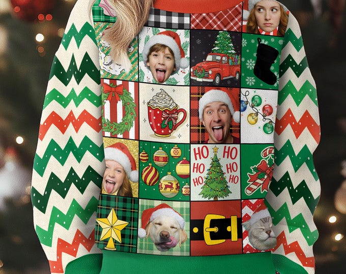 Custom Face Family Christmas Sweater for Men, Women & Kids, Custom Pet Ugly Sweatshirt with Photo, Funny Christmas Jumper Trending Holiday