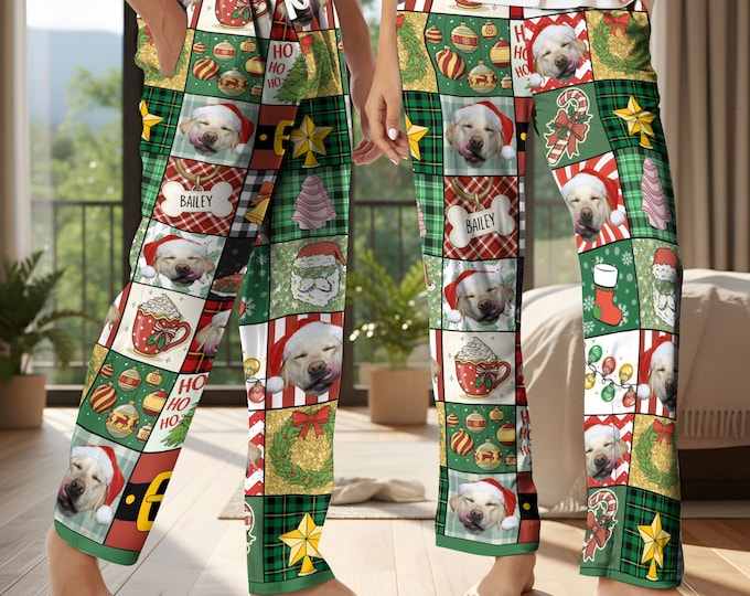 Custom Pet Photo  Pants – Personalized Pet Pajamas for Christmas, Matching Family Holiday Set, Cute Gift for Pet Lovers