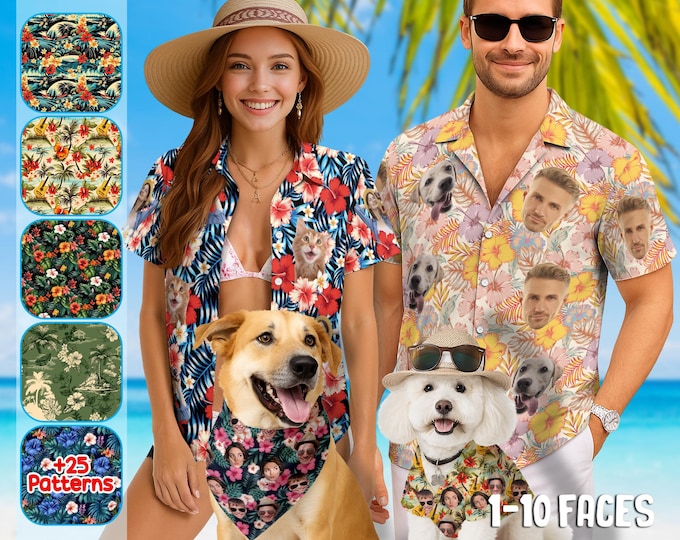 Custom Hawaiian Shirt With Face, Personalized Pet & Family Aloha Shirt, Fun Beach Party Wear, Unique Gift for Men Women