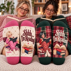 Custom Reader Socks for Women, Personalized Book Lover Socks, Name Reading Socks, Cozy Book Lover Gift, Librarian Teacher Birthday Gift