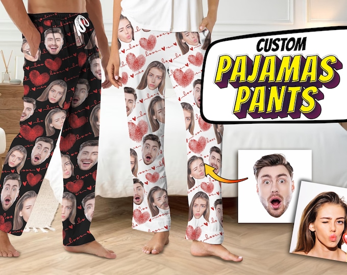 Personalized Pajamas Pants For Men Women, Custom Pajamas With Photo Dog Cat Photo, Customized Pjs Bottoms Gift For Couple, Valentines Gifts
